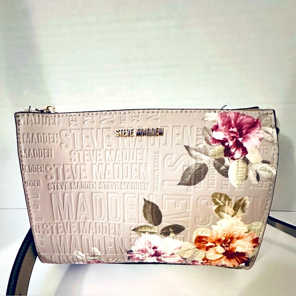 Steve Madden Logo Embossed Grey and Pink Floral Clutch NWOT - Picture 1 of 10